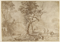 KT 2017 027
<br/>
Italiaans landschap met reizigers en een ezeltje
<br/>
<em>Sonnius, Hendrik (1605/25-1680/1700)</em>